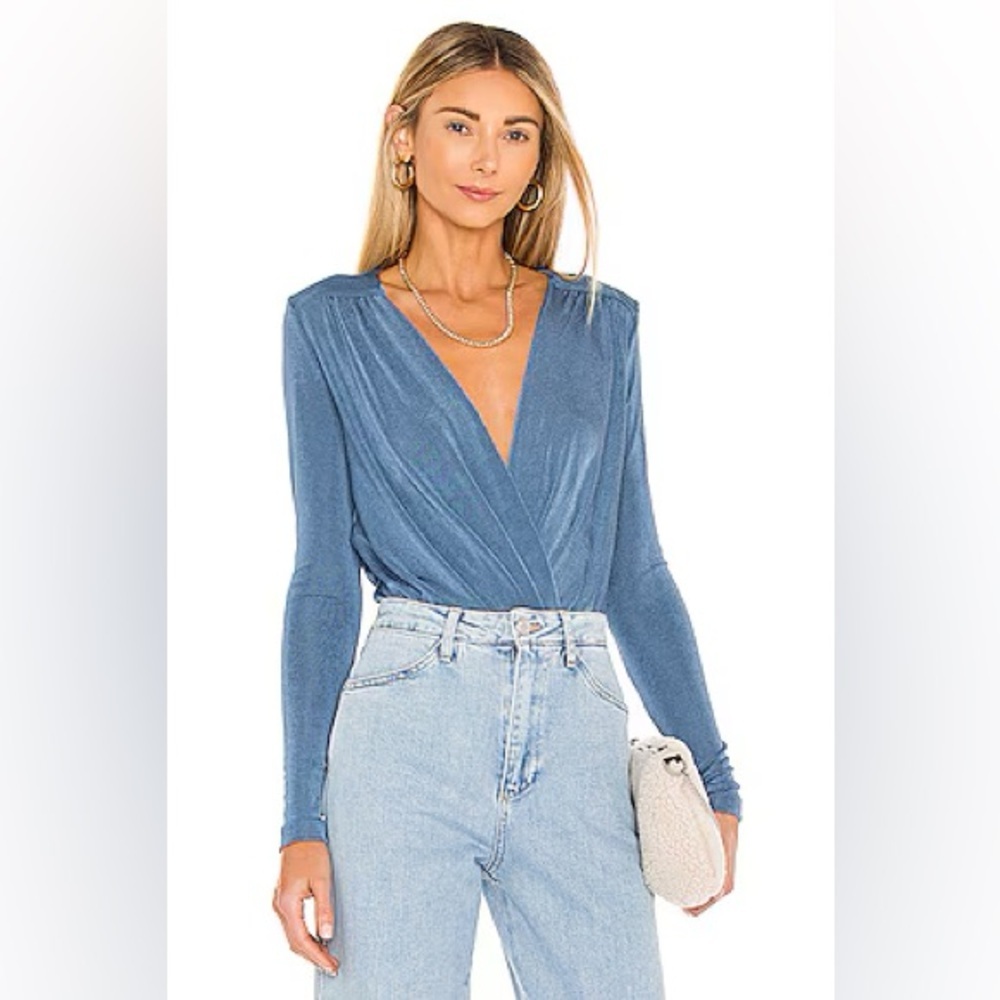Intimately Free People Turnt Classy NEW Blue Plunging VNeck Long Sleeve Bodysuit